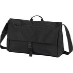 Avery Laptop Messenger Bag in Recycled Crinkle Fabric, 15 Inches Embroidery - Black - Left Angle