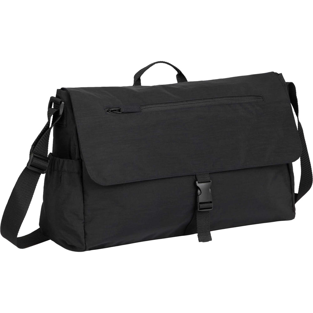 Avery Laptop Messenger Bag in Recycled Crinkle Fabric, 15 Inches Embroidery - Black - Right Angle