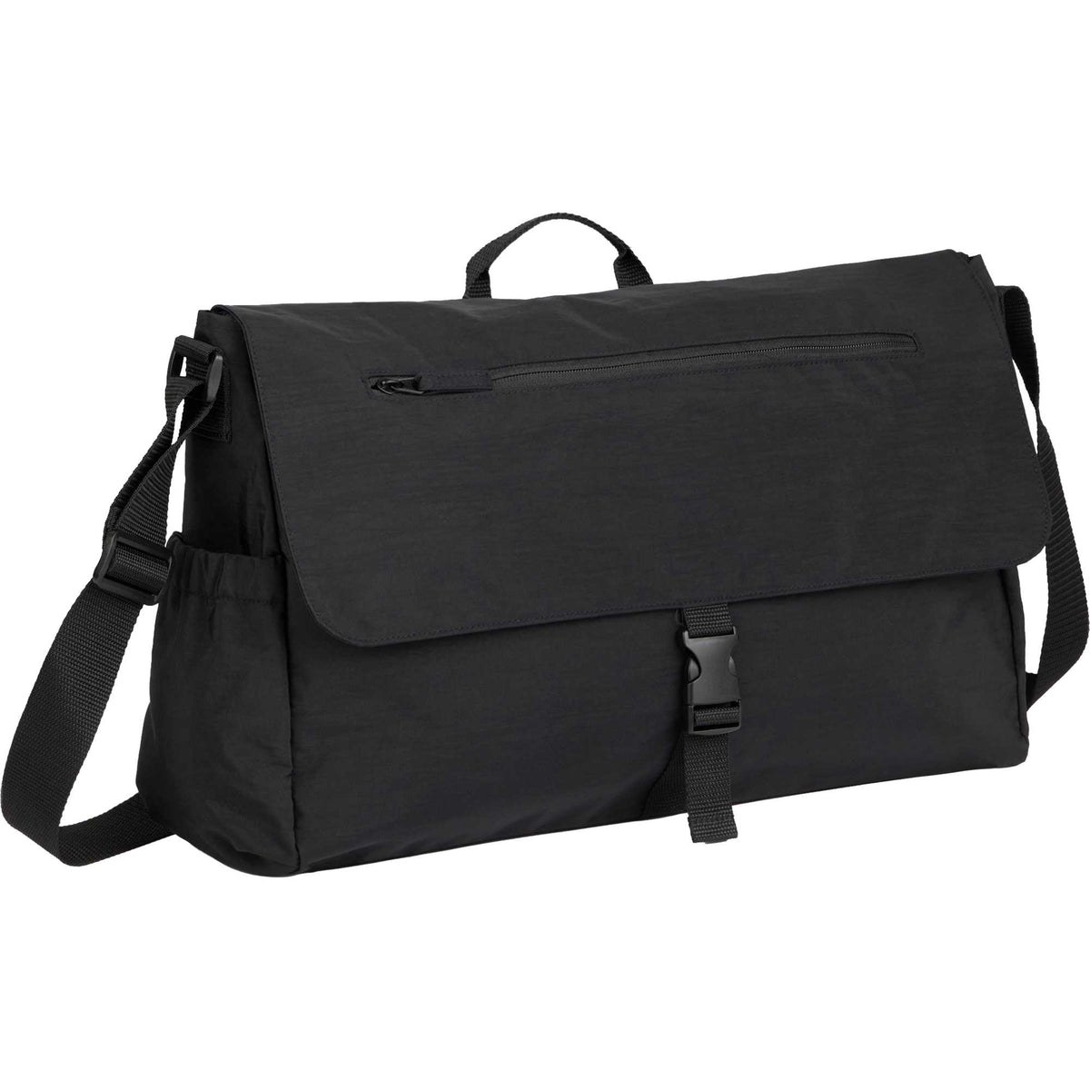 Avery Laptop Messenger Bag in Recycled Crinkle Fabric, 15 Inches Embroidery - Black - Right Angle