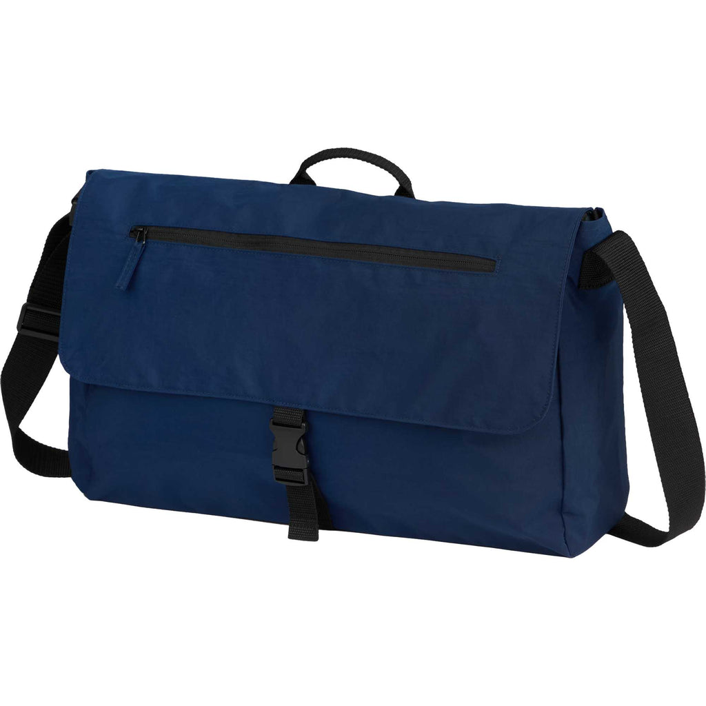 Avery Laptop Messenger Bag in Recycled Crinkle Fabric, 15 Inches Embroidery - Navy - Left Angle