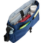 Avery Laptop Messenger Bag in Recycled Crinkle Fabric, 15 Inches Embroidery - Navy - Propped