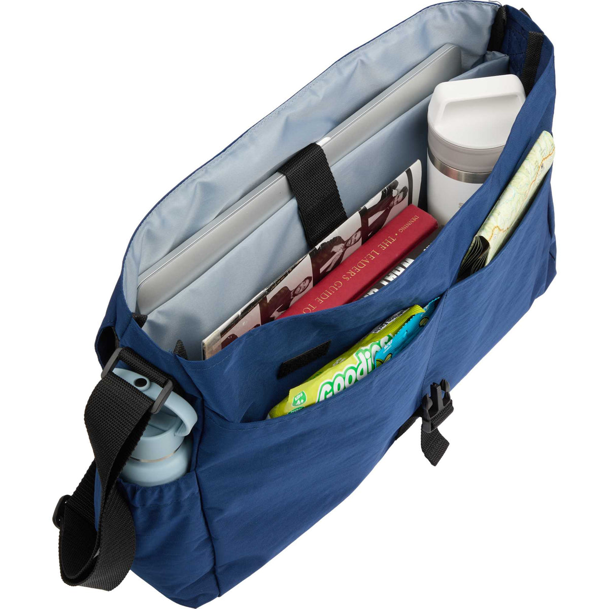 Avery Laptop Messenger Bag in Recycled Crinkle Fabric, 15 Inches Embroidery - Navy - Propped