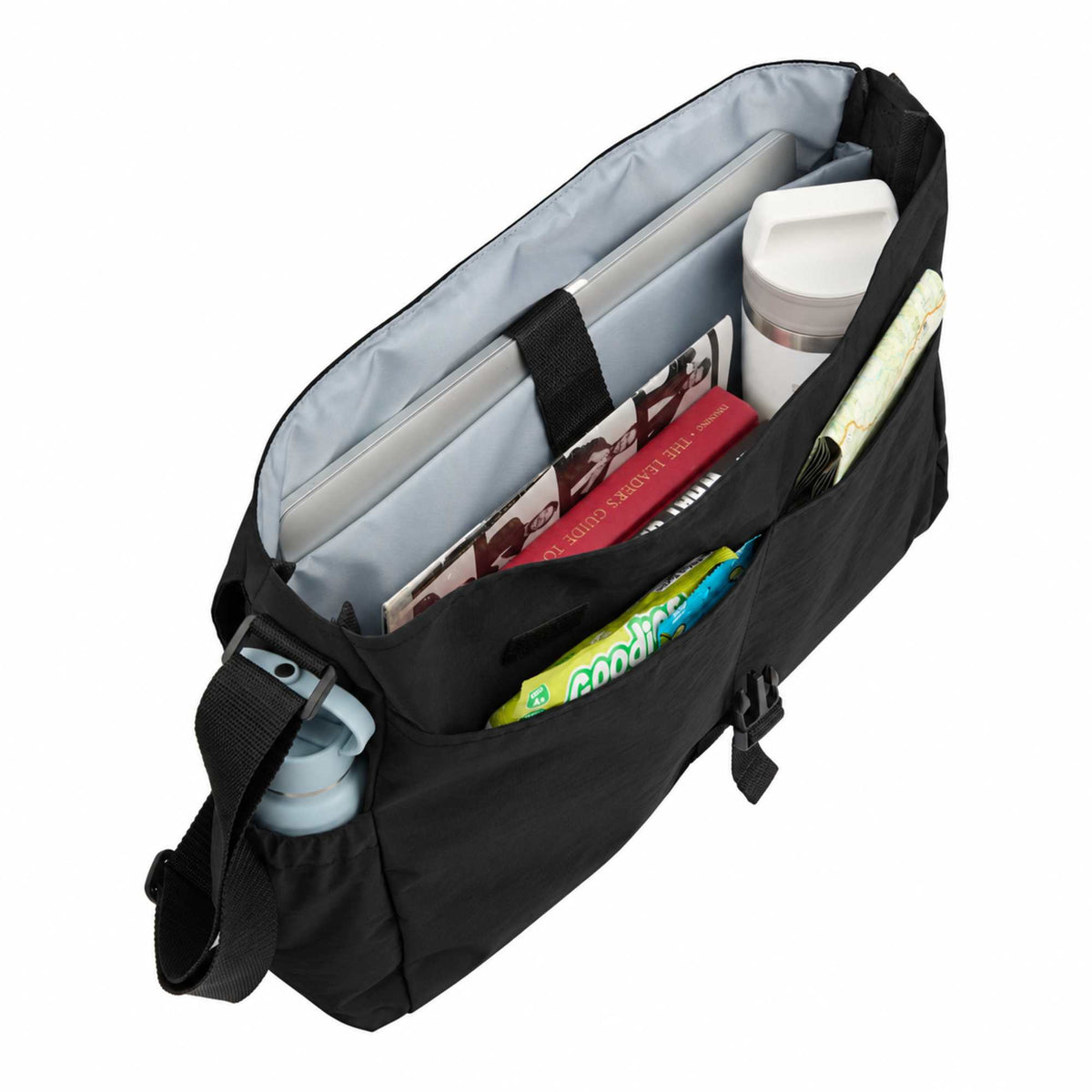 Avery Laptop Messenger Bag in Recycled Crinkle Fabric, 15 Inches Transfer - Black - Propped
