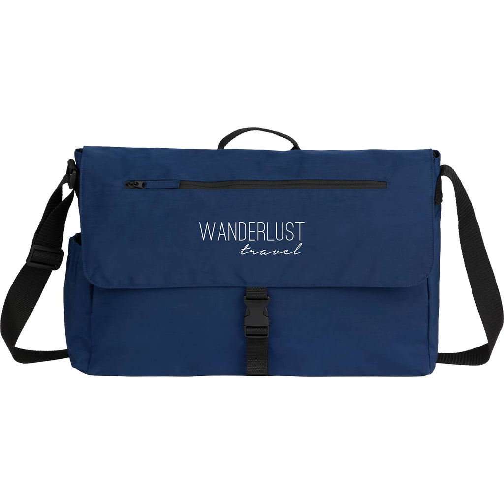 Avery Laptop Messenger Bag in Recycled Crinkle Fabric, 15 Inches Transfer - Navy - Front