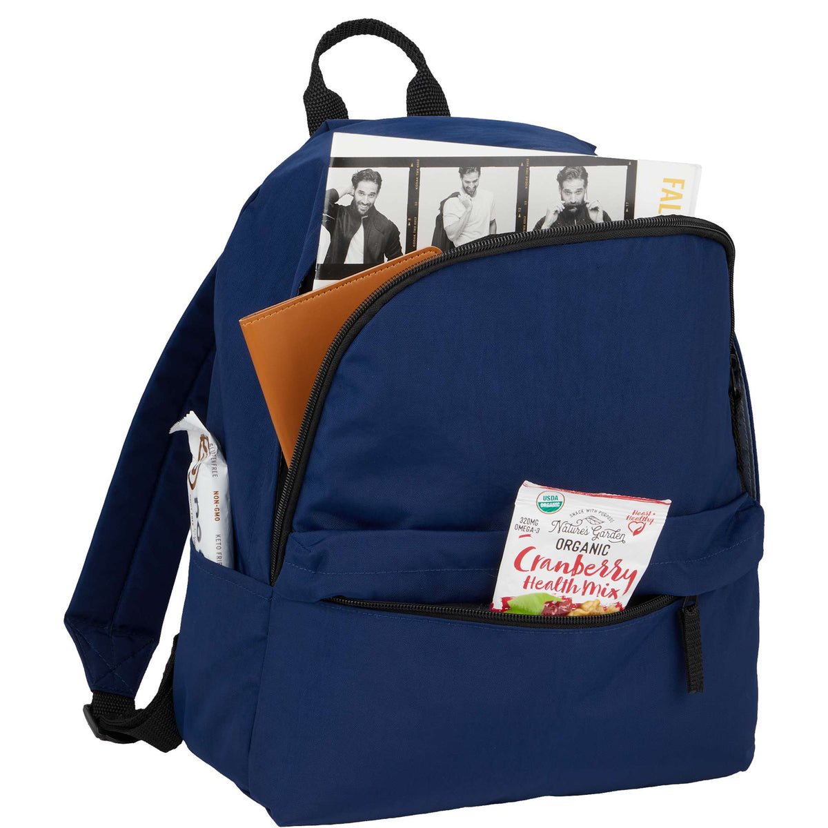 Avery Small Backpack in Recycled Crinkle Fabric, 10L Embroidery - Navy - Detail 2