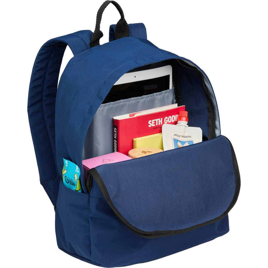 Avery Small Backpack in Recycled Crinkle Fabric, 10L Embroidery - Navy - Propped 3