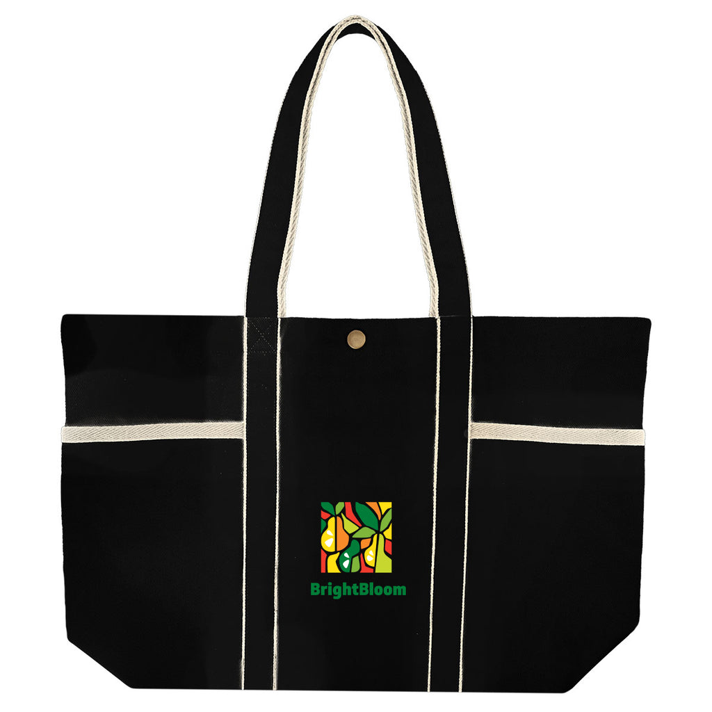 Aware Recycled Cotton Canvas Tote Bag, 10 oz - Black with Natural - Colorbrite
