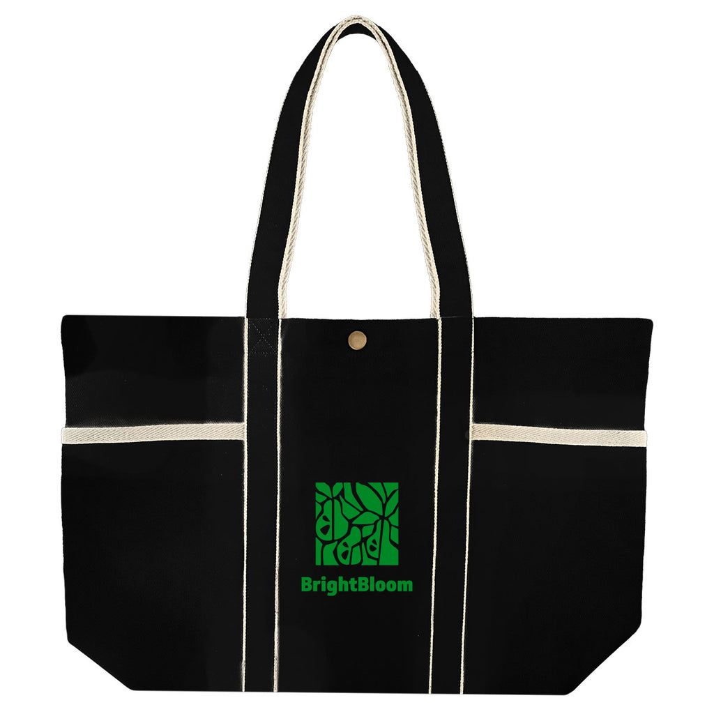 Aware Recycled Cotton Canvas Tote Bag, 10 oz - Black with Natural - Silk Screen