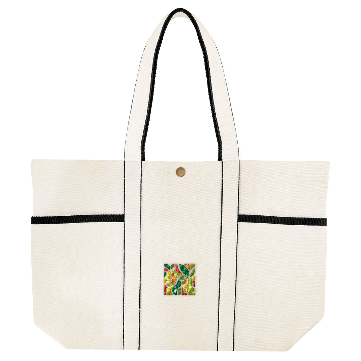 Aware Recycled Cotton Canvas Tote Bag, 10 oz - Natural with Black - Embroidery