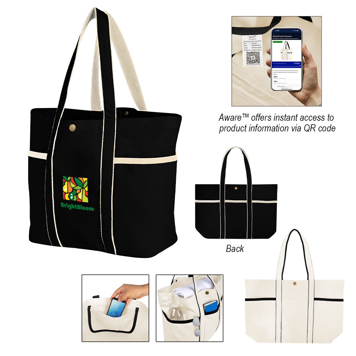 Aware Recycled Cotton Canvas Tote Bag, 10 oz