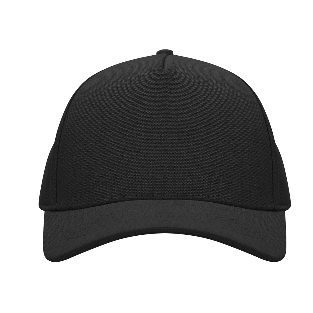 Aware Recycled Cotton Cap with a Leatherette Backstrap Embroidery - Black - Front