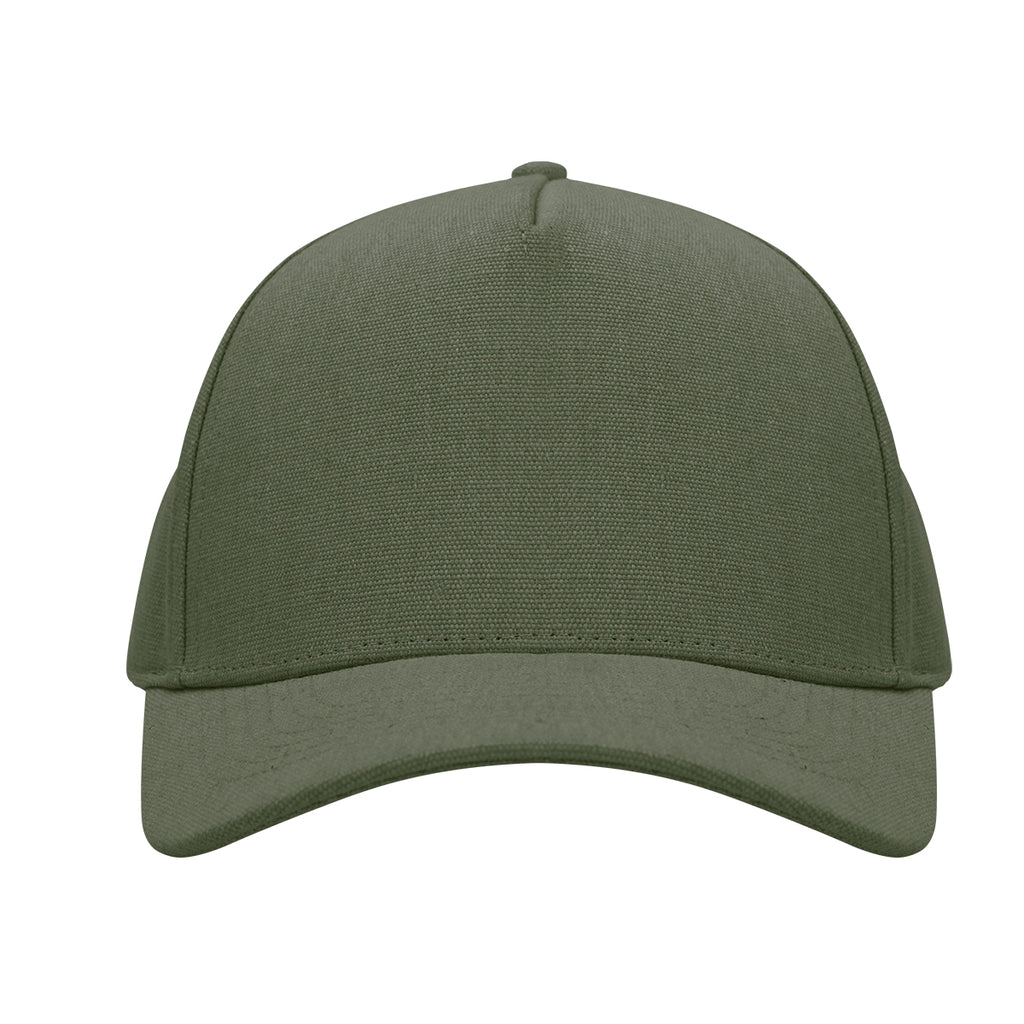 Aware Recycled Cotton Cap with a Leatherette Backstrap Embroidery - Olive - Front