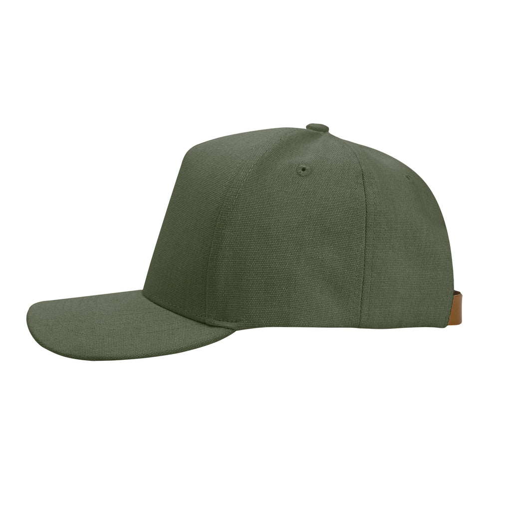 Aware Recycled Cotton Cap with a Leatherette Backstrap Embroidery - Olive - Side