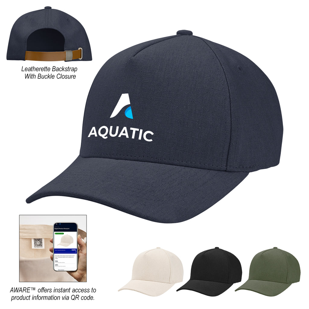 Aware Recycled Cotton Cap with a Leatherette Backstrap Embroidery
