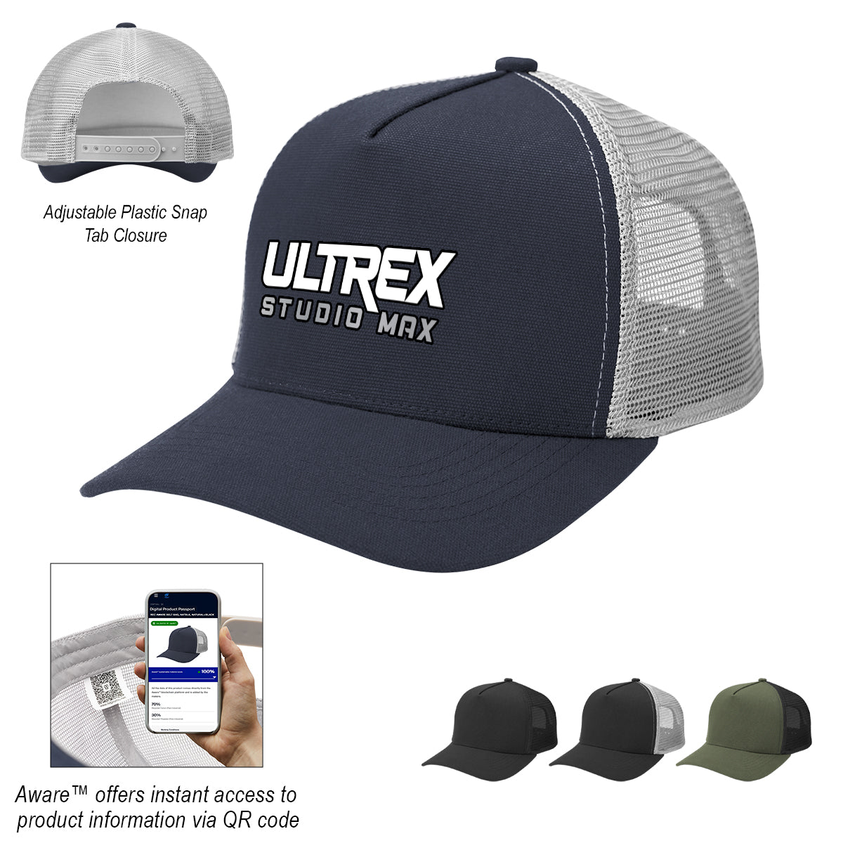 Aware Recycled Cotton Cap with Mesh Back Embroidery