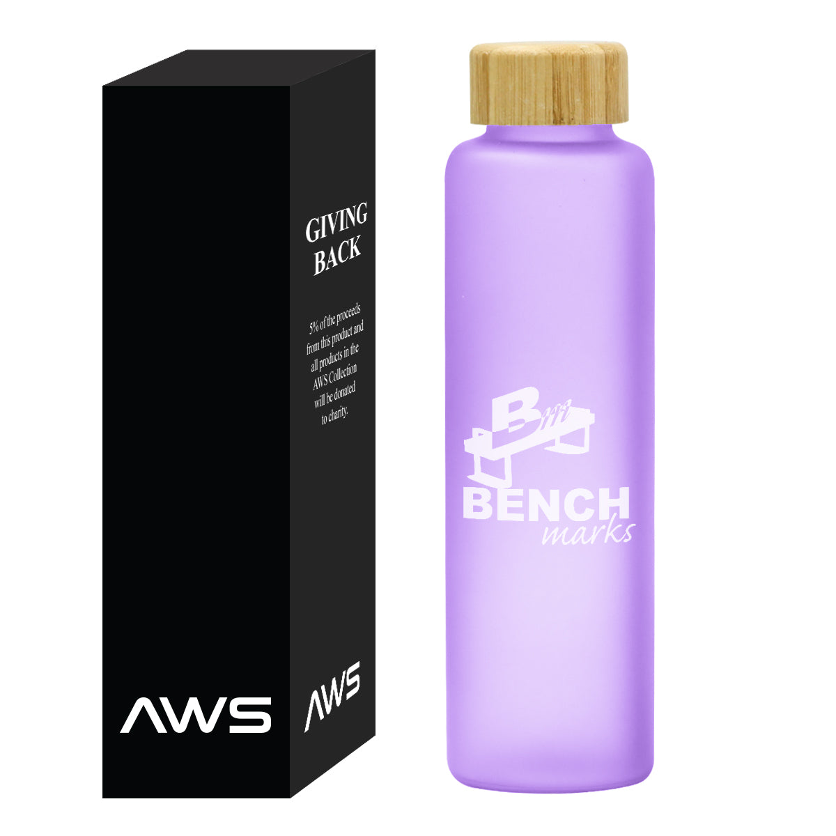 AWS Belle Glass Bottle with Bamboo Lid, 20 oz - Purple - Silk Screen