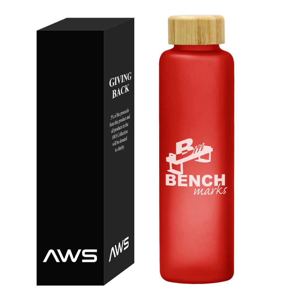 AWS Belle Glass Bottle with Bamboo Lid, 20 oz - Red - Silk Screen
