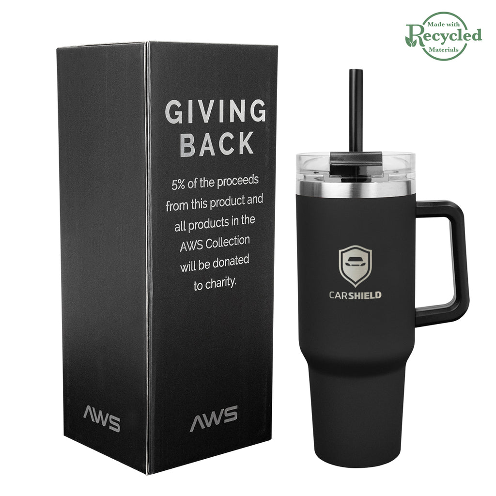AWS Intrepid Recycled Stainless Steel Tumbler, 40 oz - Black - Laser