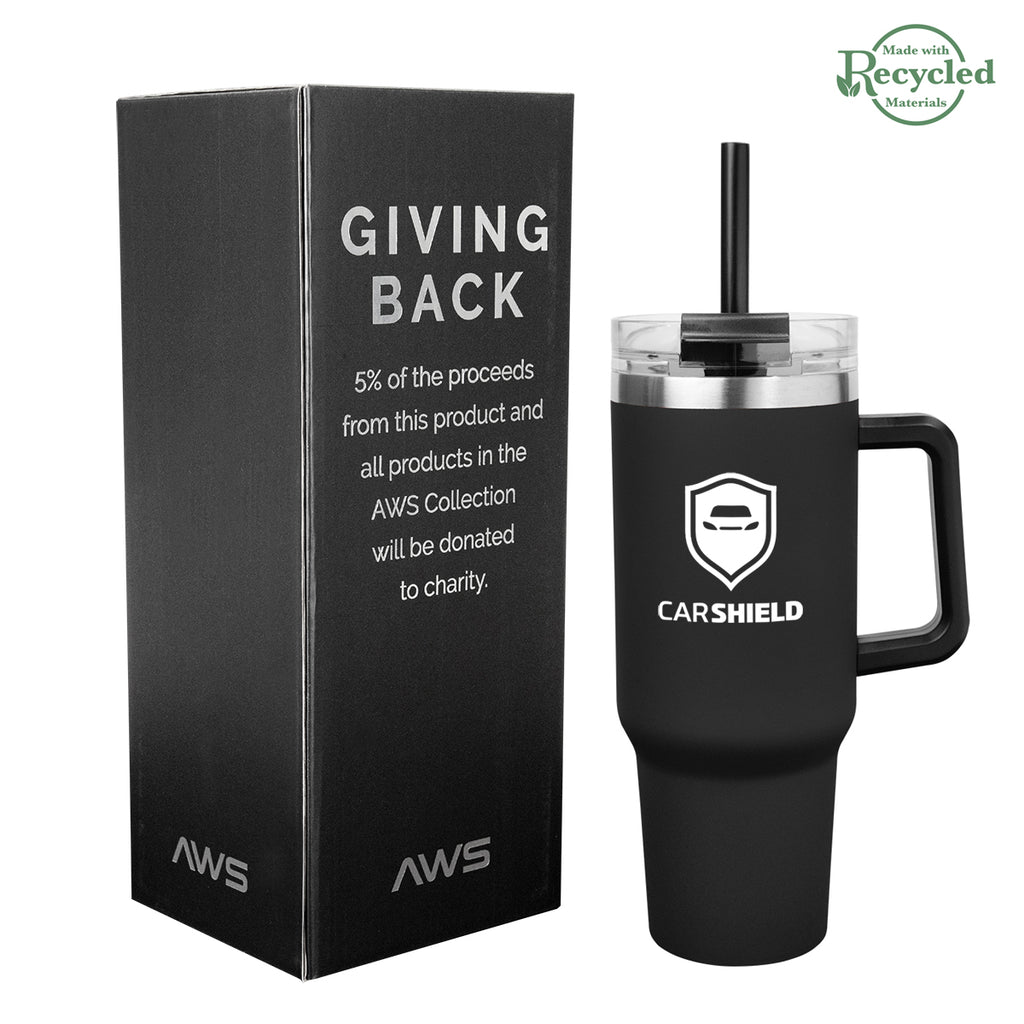 AWS Intrepid Recycled Stainless Steel Tumbler, 40 oz - Black - Silk Screen