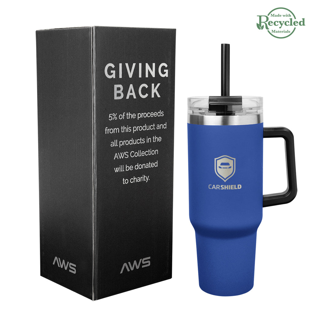 AWS Intrepid Recycled Stainless Steel Tumbler, 40 oz - Blue - Laser