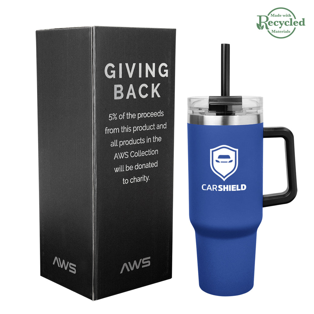 AWS Intrepid Recycled Stainless Steel Tumbler, 40 oz - Blue - Silk Screen