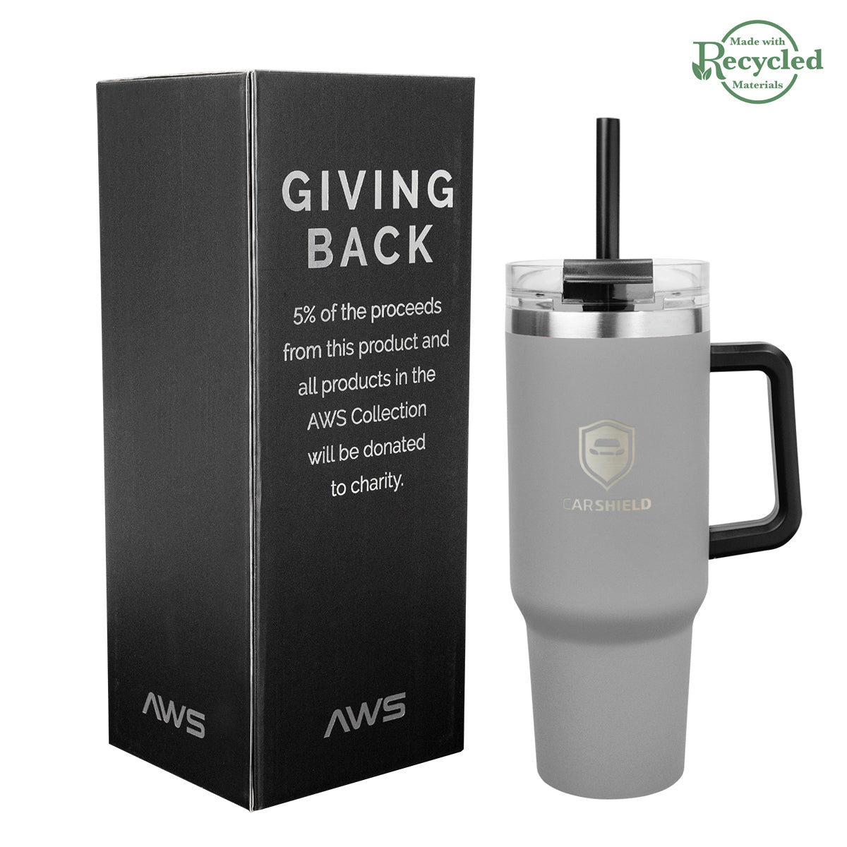 AWS Intrepid Recycled Stainless Steel Tumbler, 40 oz - Gray - Laser