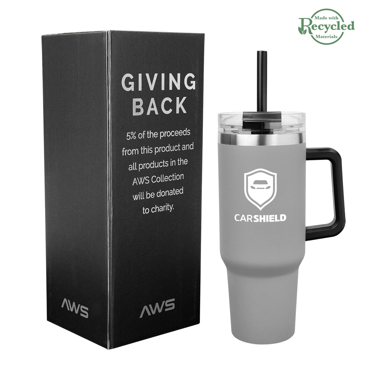 AWS Intrepid Recycled Stainless Steel Tumbler, 40 oz - Gray - Silk Screen