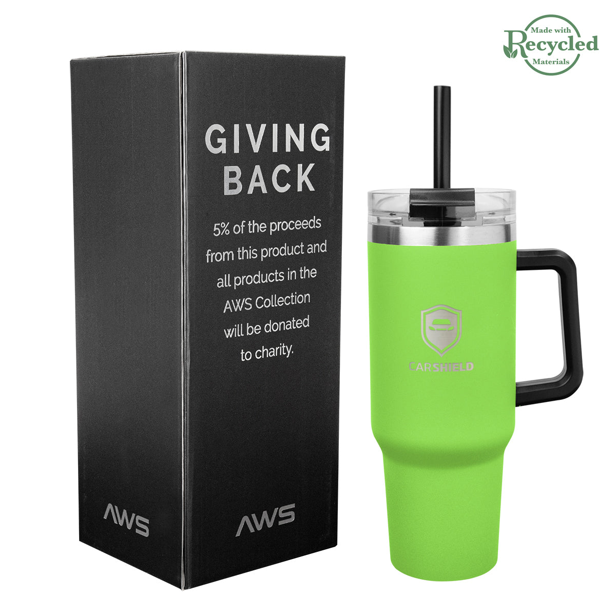 AWS Intrepid Recycled Stainless Steel Tumbler, 40 oz - Lime - Laser