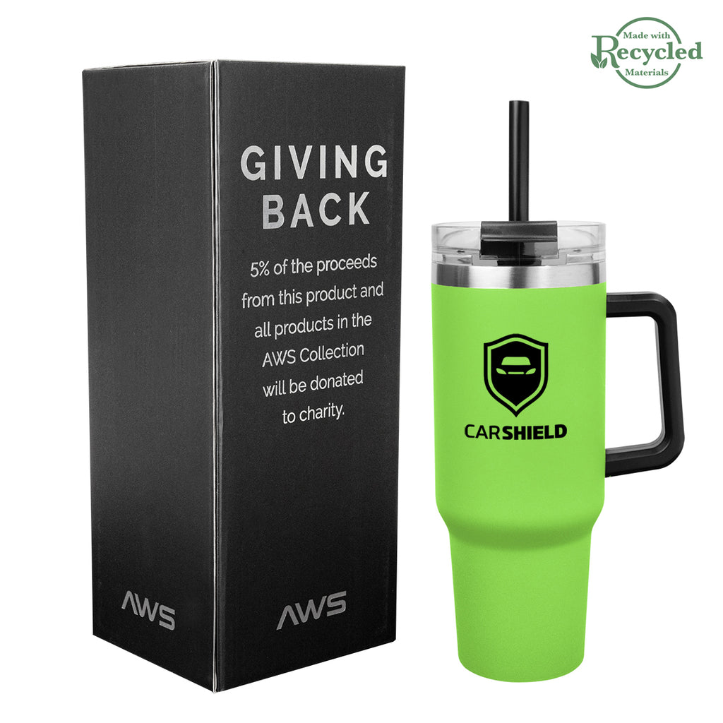 AWS Intrepid Recycled Stainless Steel Tumbler, 40 oz - Lime - Silk Screen
