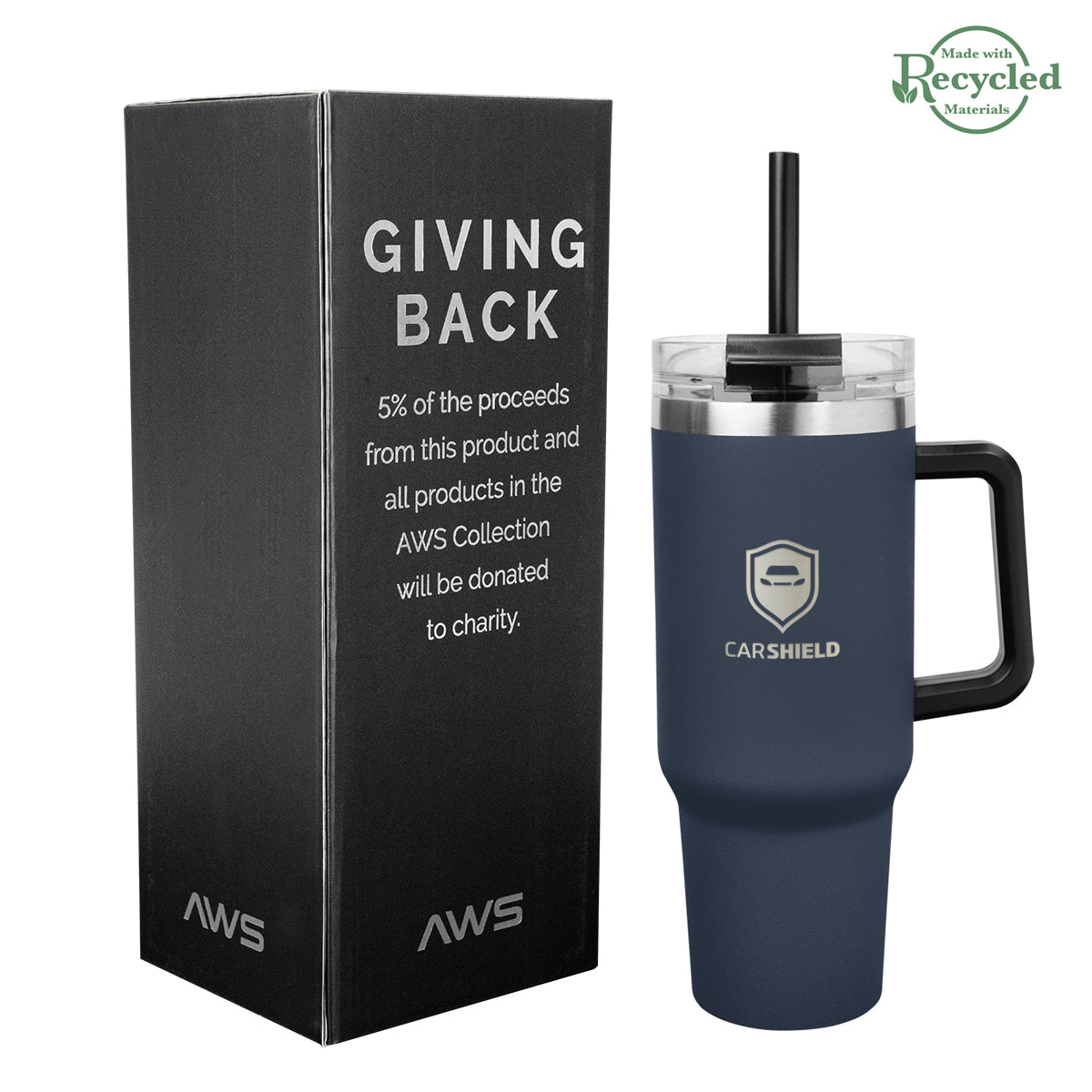 AWS Intrepid Recycled Stainless Steel Tumbler, 40 oz - Navy - Laser