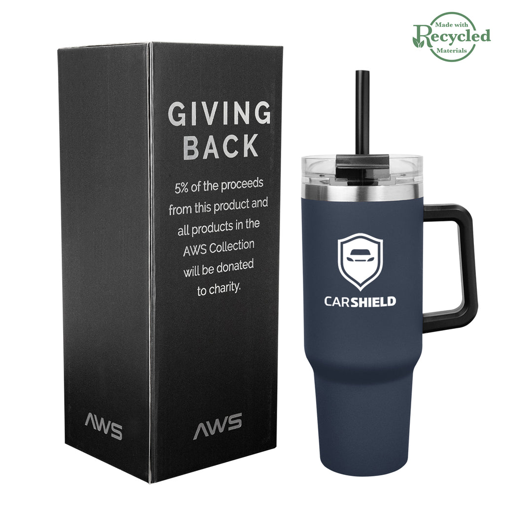 AWS Intrepid Recycled Stainless Steel Tumbler, 40 oz - Navy - Silk Screen