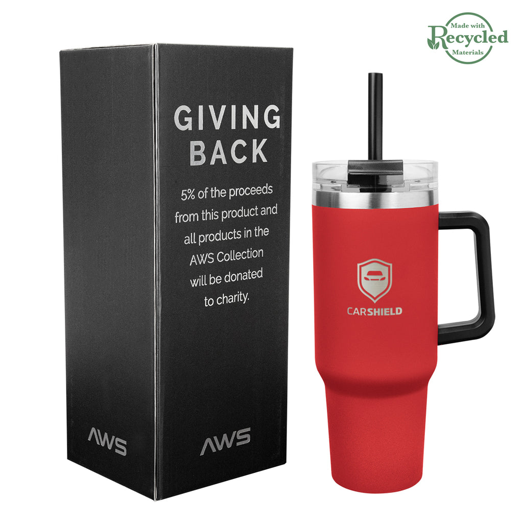 AWS Intrepid Recycled Stainless Steel Tumbler, 40 oz - Red - Laser