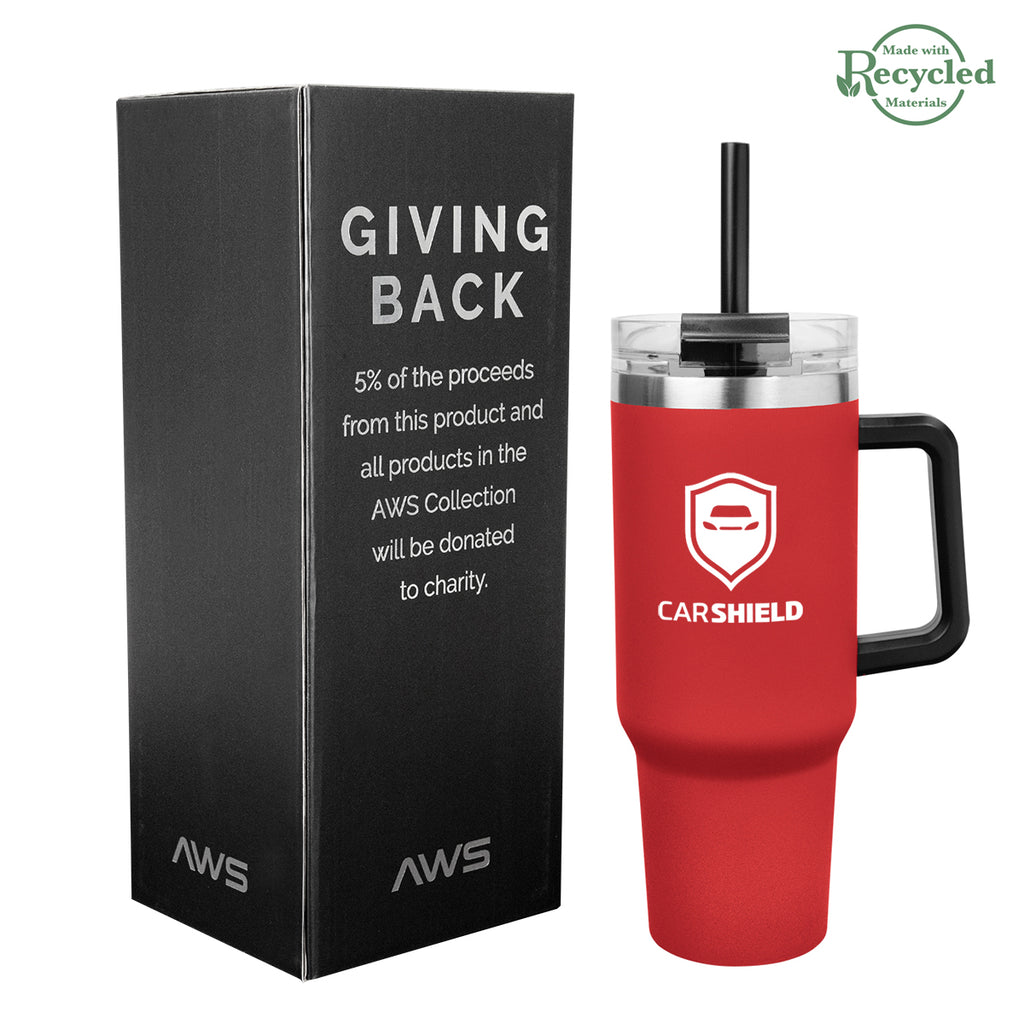 AWS Intrepid Recycled Stainless Steel Tumbler, 40 oz - Red - Silk Screen