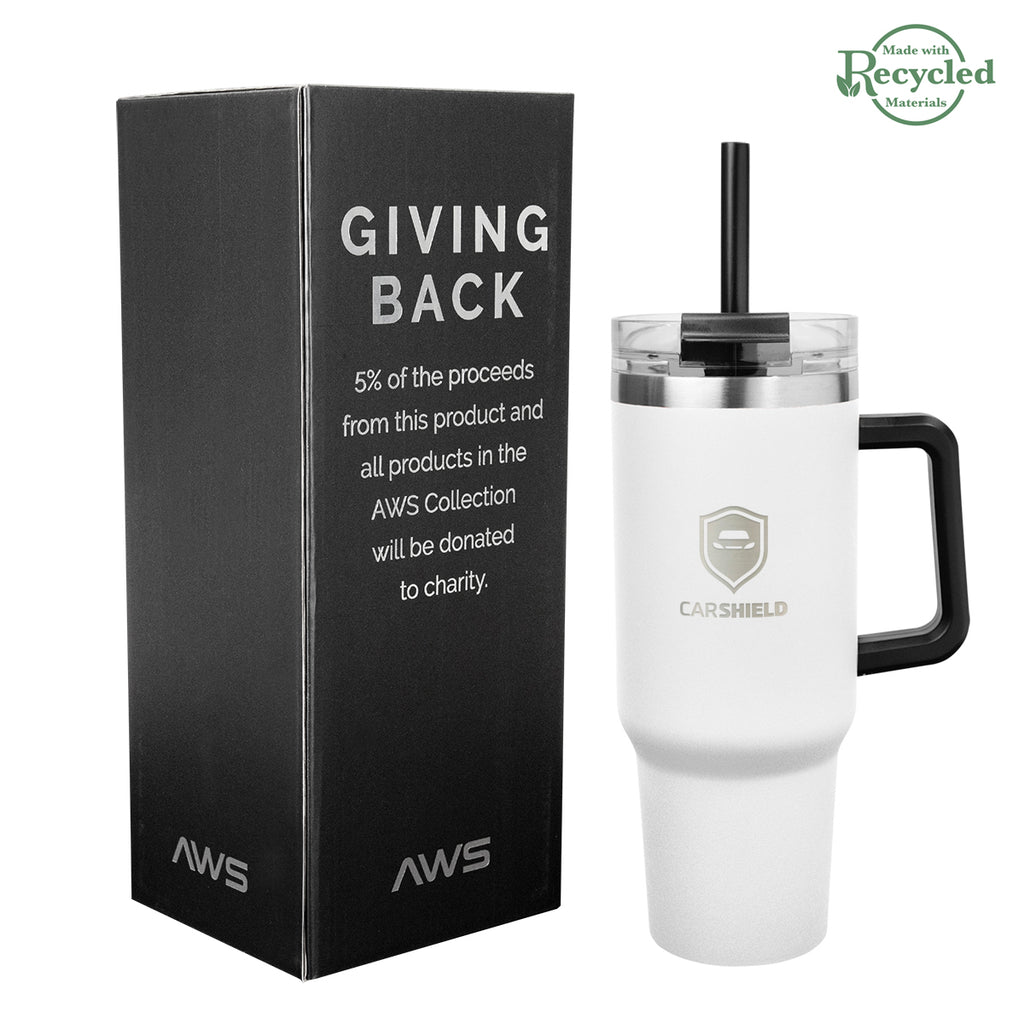 AWS Intrepid Recycled Stainless Steel Tumbler, 40 oz - White - Laser