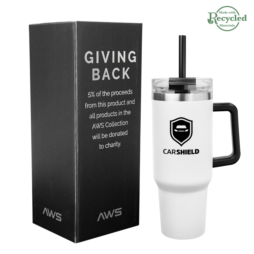 AWS Intrepid Recycled Stainless Steel Tumbler, 40 oz - White - Silk Screen