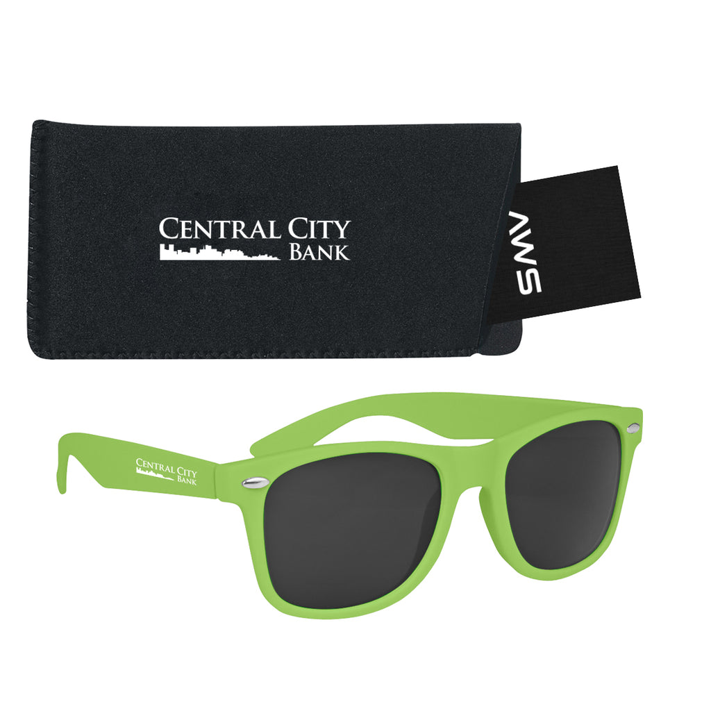AWS Malibu Sunglasses and Pouch, Velvet Touch - Lime Green - Silk Screen
