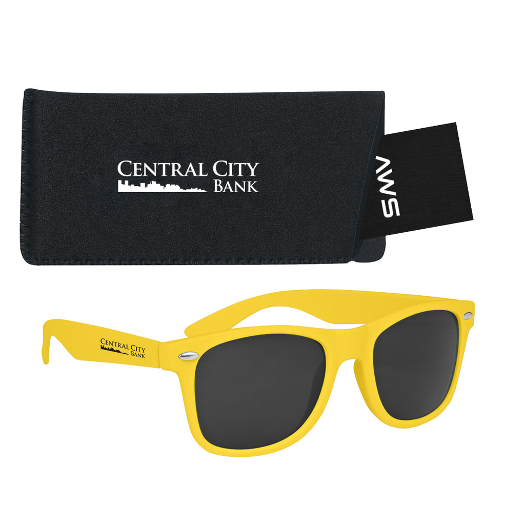 AWS Malibu Sunglasses and Pouch, Velvet Touch - Yellow - Silk Screen
