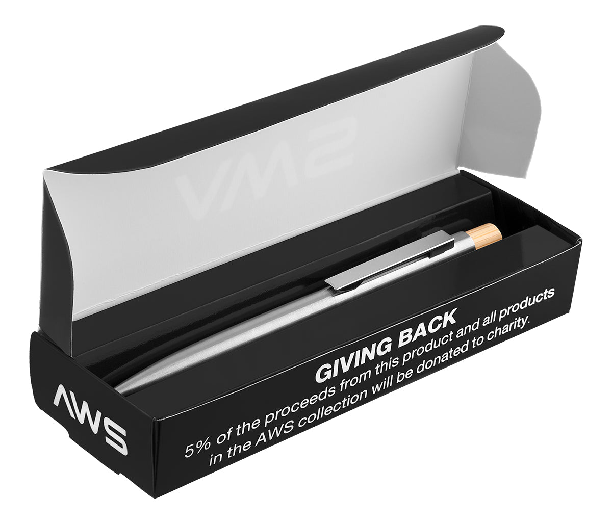 AWS Pen in Recycled Stainless Steel - Silver with Bamboo - Open