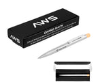 AWS Pen in Recycled Stainless Steel - Silver with Bamboo - Silk Screen