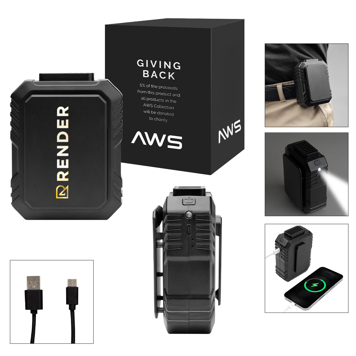 AWS Power Bank and Clip-On Fan, 5,000 mAh - AWS UL Listed 5,000 mAh Power Bank and Fan With Clip