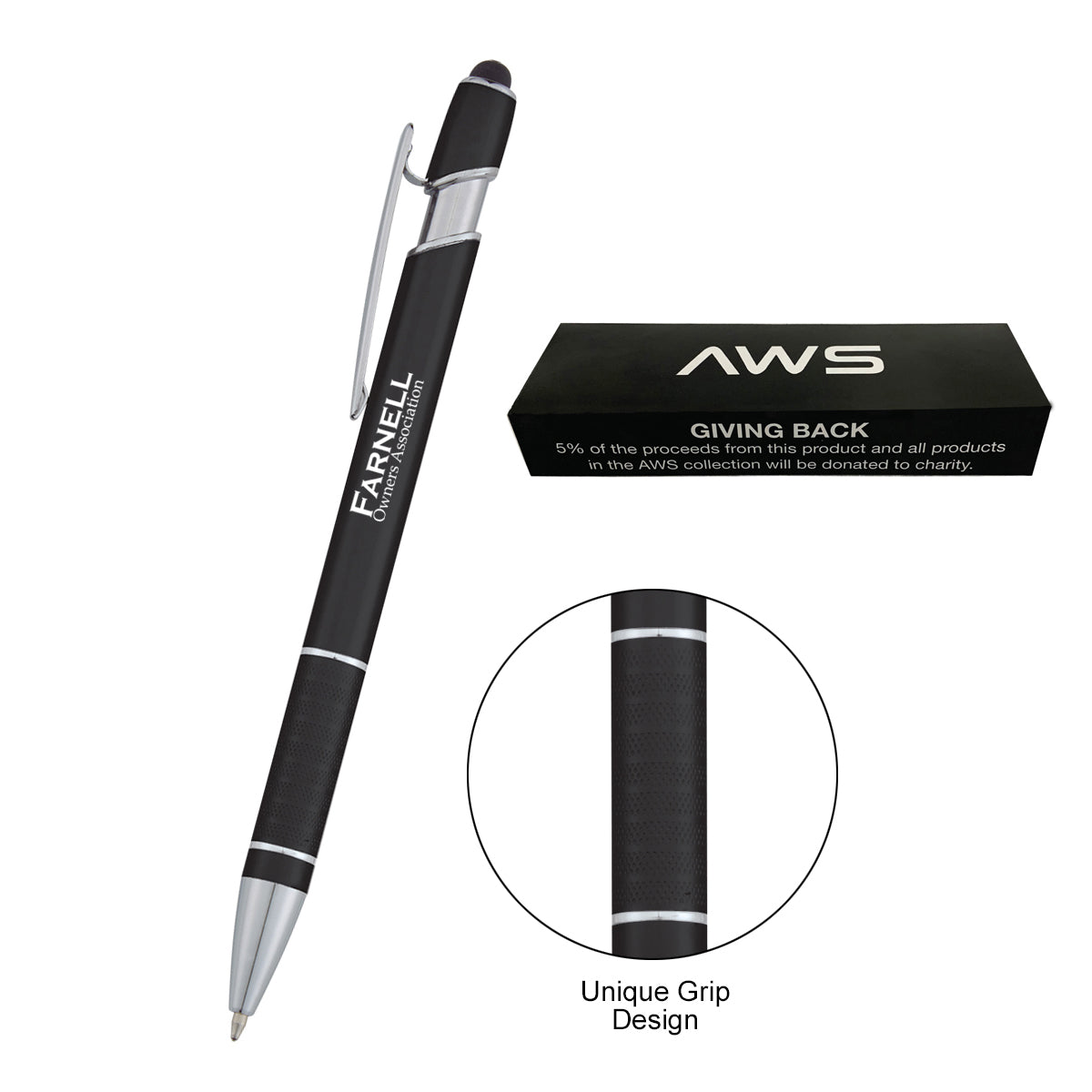 AWS Varsi Incline Pen with Stylus - Black - Silk Screen