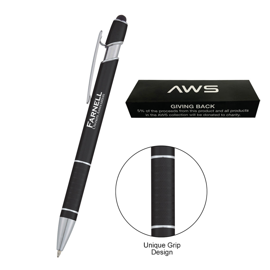 AWS Varsi Incline Pen with Stylus - Black - Silk Screen