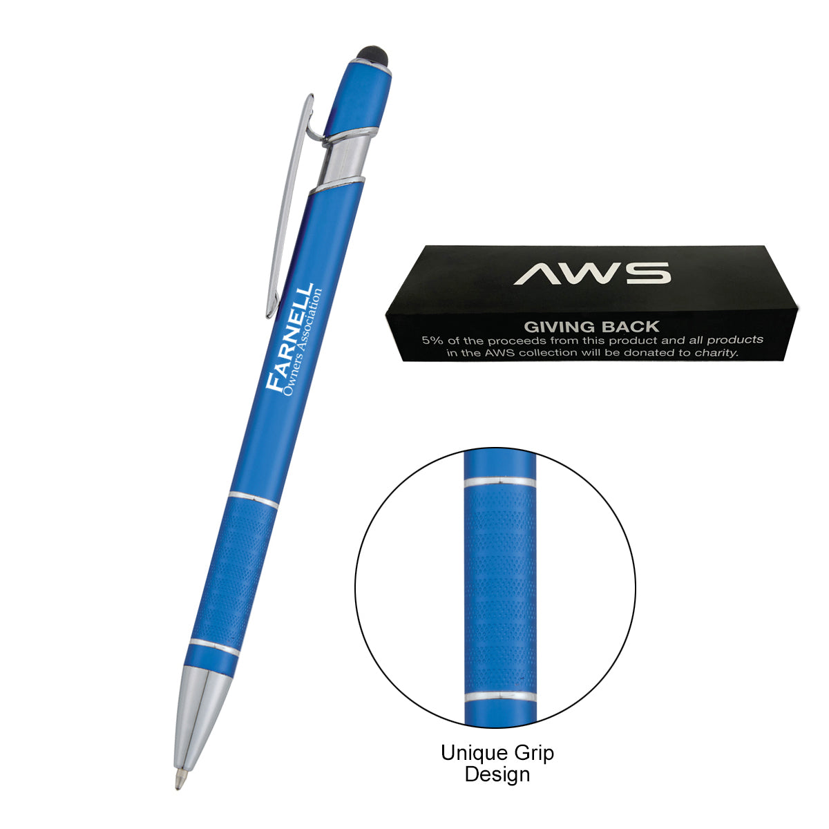 AWS Varsi Incline Pen with Stylus - Blue - Silk Screen