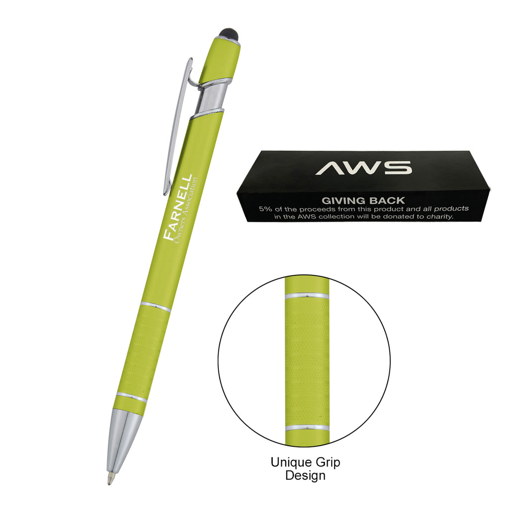 AWS Varsi Incline Pen with Stylus - Lime Green - Laser Engraving