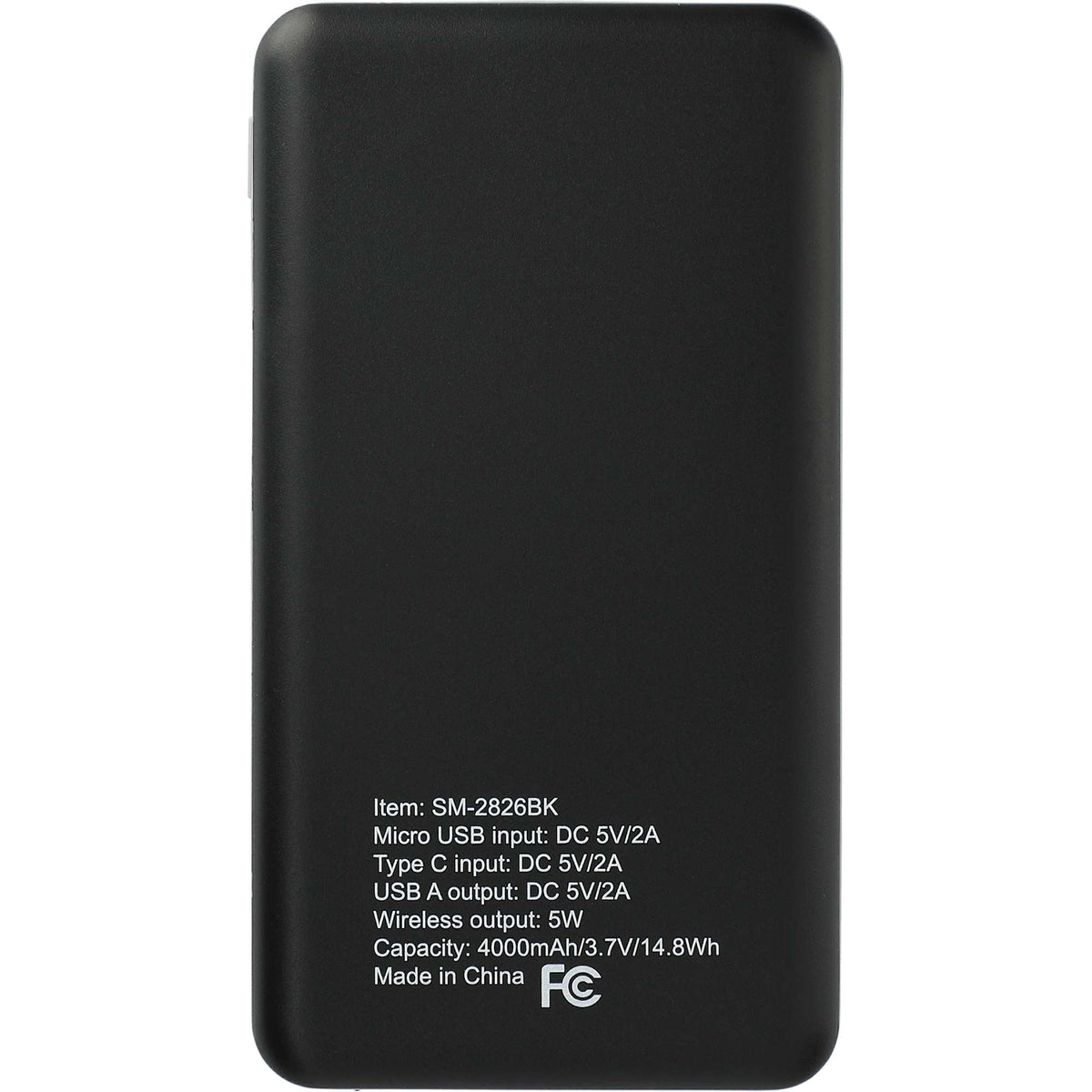 Axial Wireless Charging Power Bank, 4,000 mAh Full Color - Black - Back