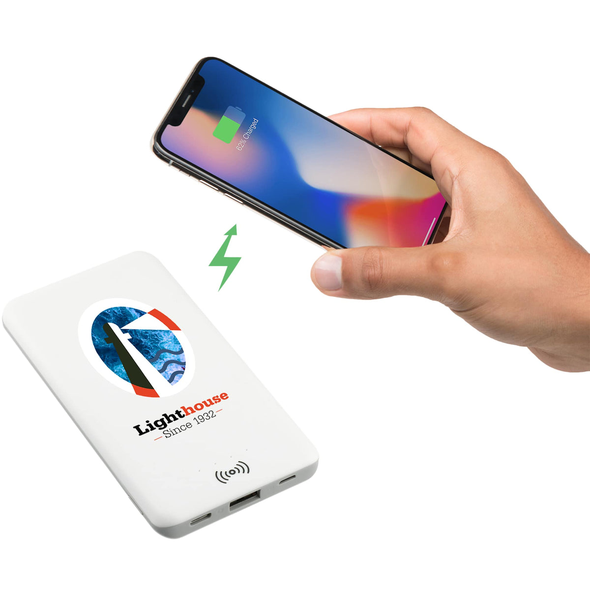 Axial Wireless Charging Power Bank, 4,000 mAh Full Color - White - Wireless Charging