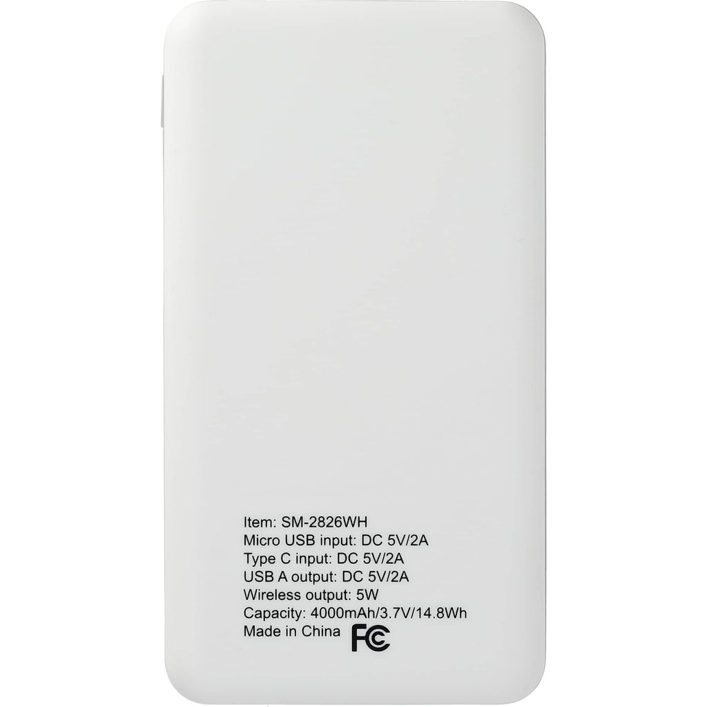 Axial Wireless Charging Power Bank, 4,000 mAh - White - Back