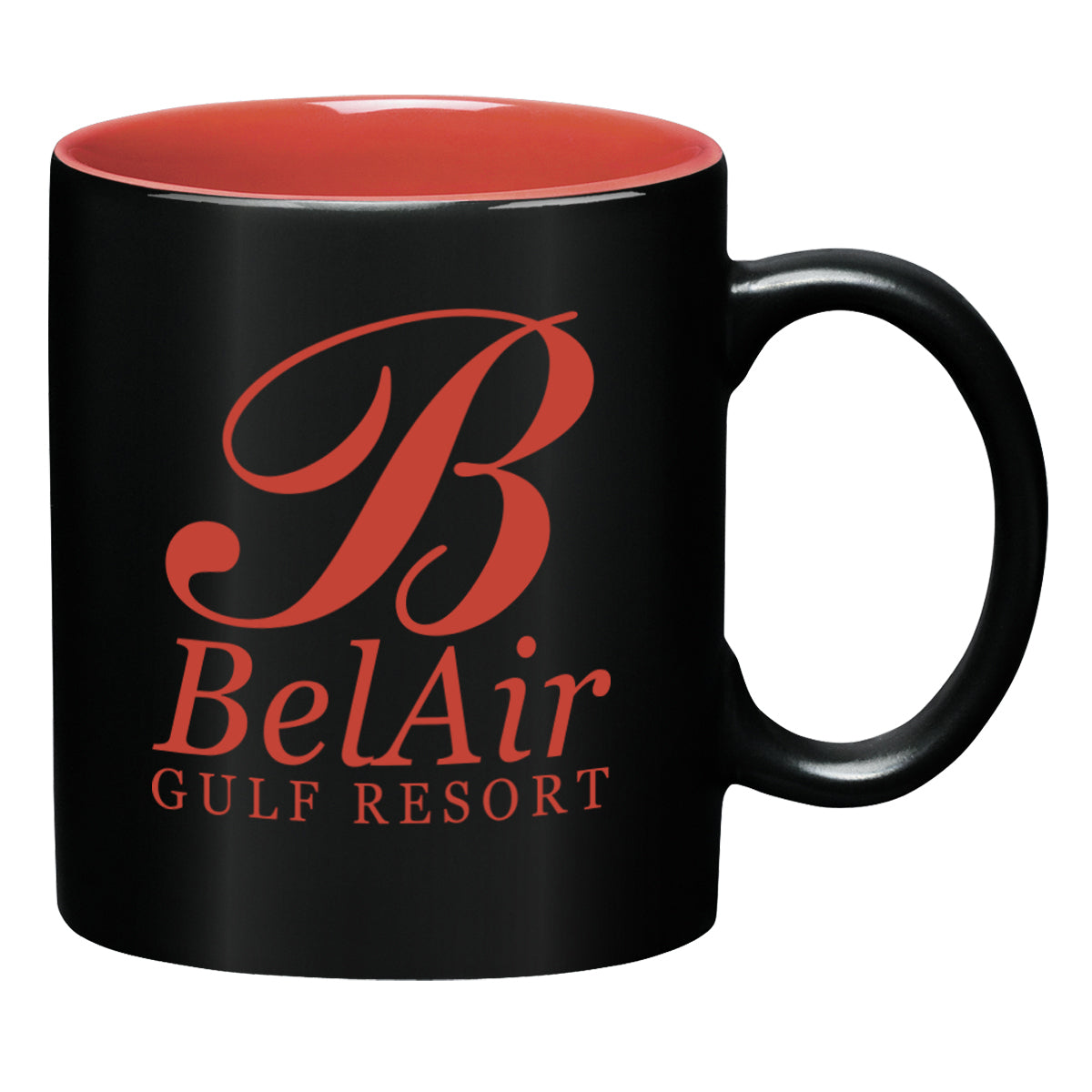 Aztec Mug, 11 oz Laser Engraving - Black With Coral - Ceramic