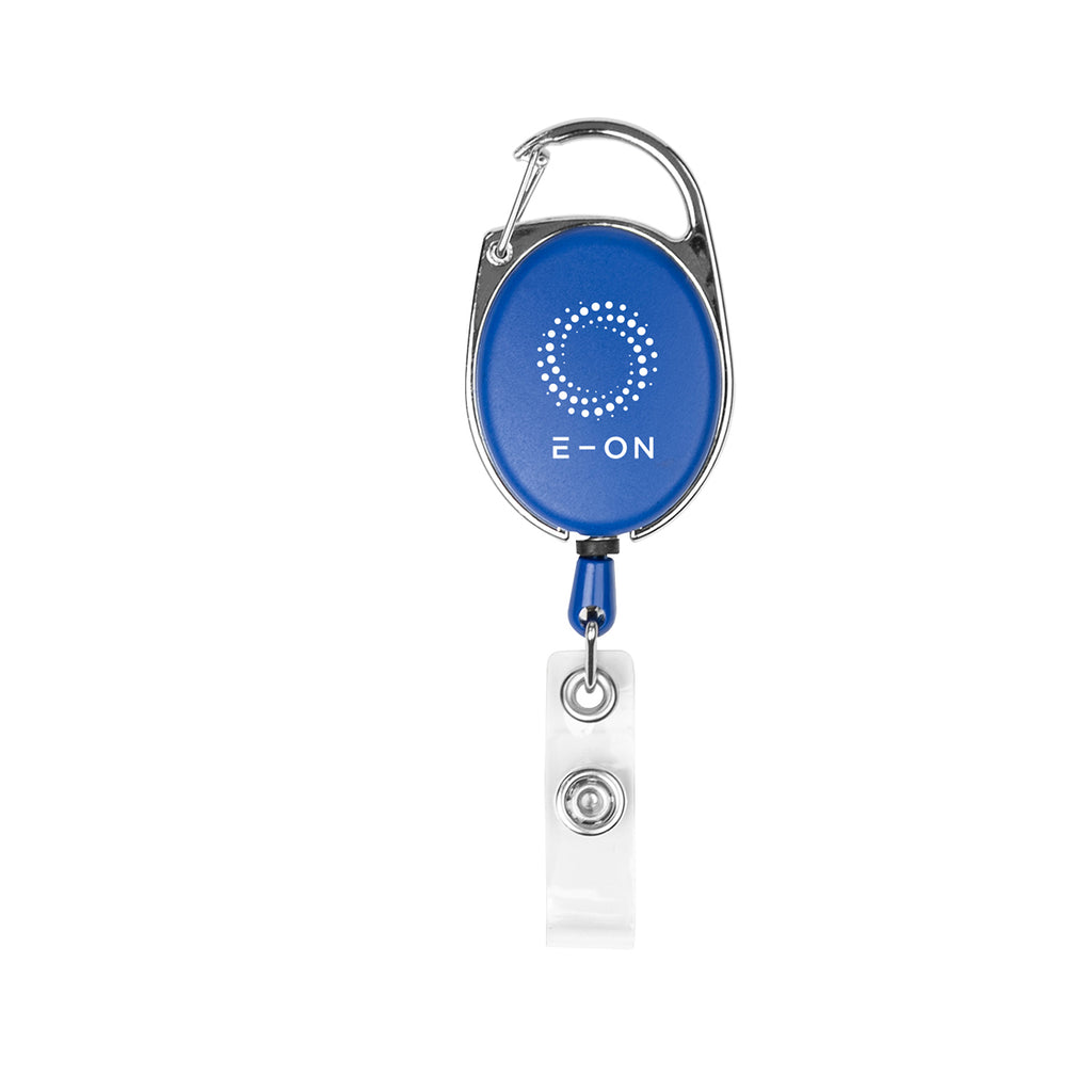 Badge Holder That Retracts, with Carabiner - Royal Blue - Pad Print