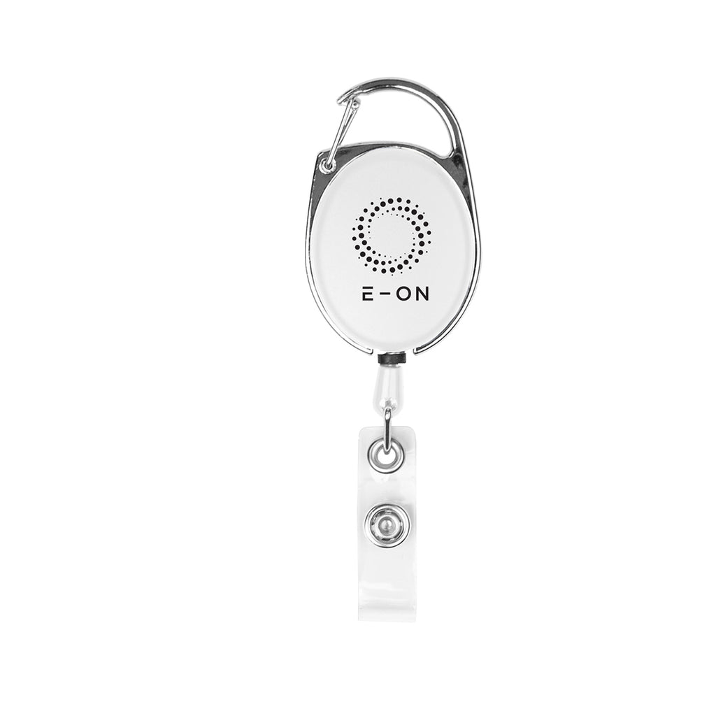 Badge Holder That Retracts, with Carabiner - White - Pad Print